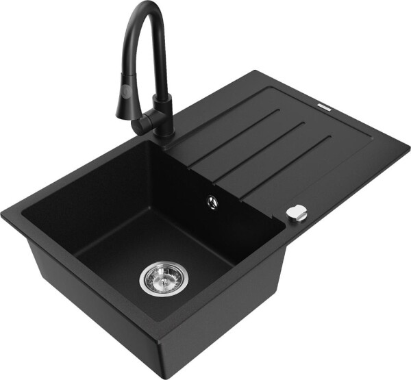 MEXEN - Bruno granitový dřez 1 s odkapávačem včetně baterie Elia, černá 6513-77-670101-70