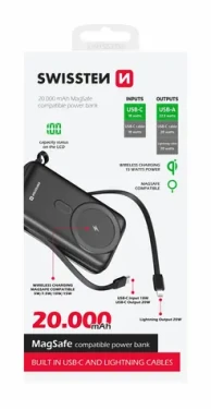 SWISSTEN 22013934 POWER BANK 20000 mAh černá / Power Bank / 22.5W / USB-C USB Lightning / Qi (22013934)