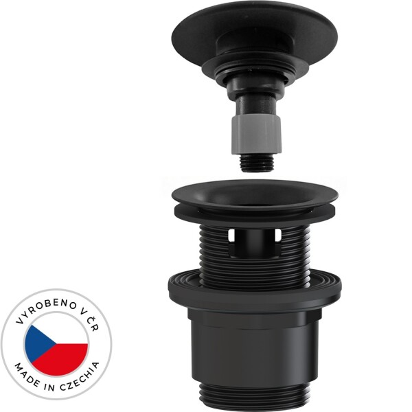 CERANO Umyvadlová výpusť - 5/4“ click-clack s přepadem - neuzavíratelná - plast - 35/50mm - černá matná