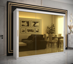 Šatní skříň Abi Golden T3 Barva korpusu: Bílá, Rozměry: 250 cm, Dveře: Bílý mramor se zlatým zrcadlem