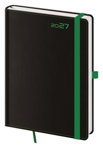 Diář 2027 denní A5 Black Green s poutkem na propisku