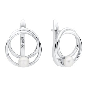 Stříbrné náušnice s bílou perlou Hestia, stříbro 925/1000, Stříbrná Bílá