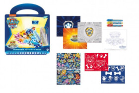Kreativní kniha se šablonami Tlapková patrola/Paw Patrol + 3ks propisek 23x26cm