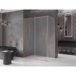 MEXEN/S - Velar sprchový kout, posuvné dveře 160 x 80 cm, dekor, měď kartáčovaná 871-160-080-31-65