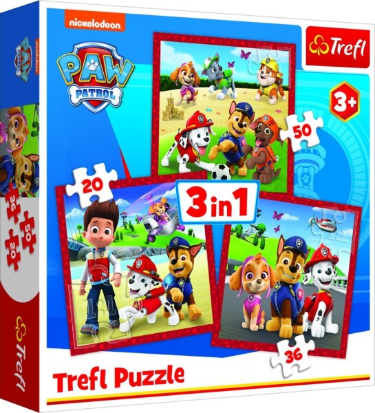 Trefl Puzzle Tlapková patrola: Veselí pejsci/3v1 (20,36,50 dílků) - TOMI