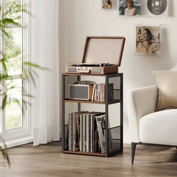 Stolek na gramofon a LP desky 43x30x69cm, mdf, old wood, AKF-E1075 OLW