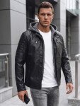 Pánská kožená bunda s kapucí, černá, FashionStreet TX4950 XXL