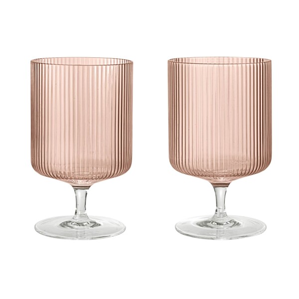 Ferm Living Sklenice na víno Ripple Blush 270 ml – set 2 ks, růžová barva, sklo