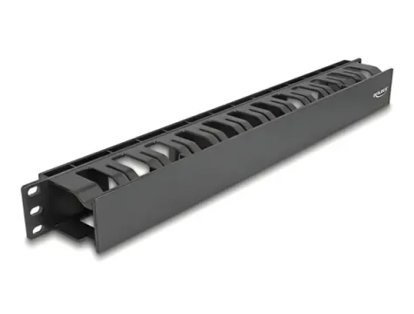 DeLock 19" Kabelmanagement panel černý / Panel pro správu kabelů / 1U / plast / snímatelná přední krytka (67021)