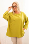 Dámská blůza Plus Size s bavlnou, kapsou a ohrnutým rukávem kiwi UNI