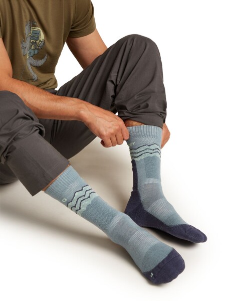 Pánské merino turistické ponožky ICEBREAKER Mens Hike+ Medium Crew Across the Peaks, Blue Ash/Graphite/Mint velikost: 39-41,5 (S)