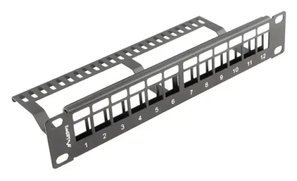 Lanberg Patch panel pro Keystone černý / Patch panel / 12 portů / 1U / 10" / neosazený s organizérem (PPKS-9112-B)