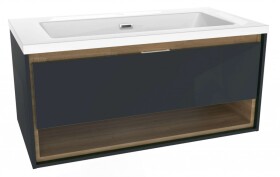 Kielle - Meara Skříňka s umyvadlem 90 cm, tmavě šedý lesk/tmavý dub 50026S906