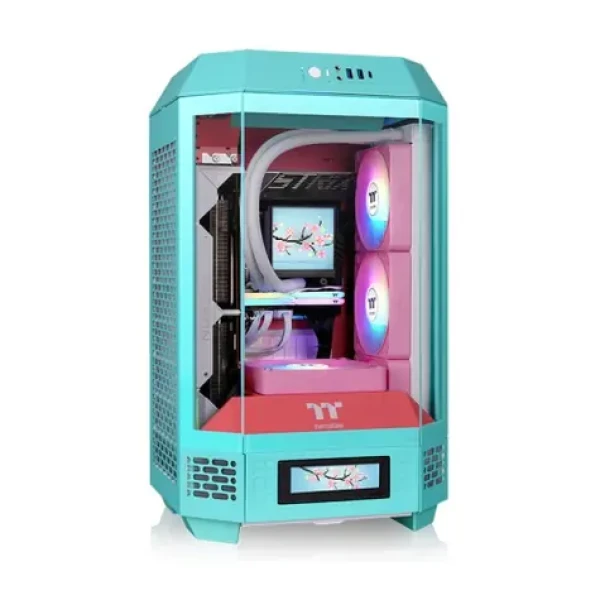 Thermaltake The Tower 250 tyrkysovo-červená / mini ITX / 1x USB-C / 2x USB-A / bez zdroje / průhledná bočnice (CA-1Z9-00SLWN-00)