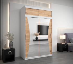 Šatní skříň Abi Mo s nástavcem Barva korpusu: Bílá, Rozměry: 150 cm, Dveře: Dub artisan