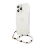 Pouzdro Guess PC Script and White Pearls Case iPhone 13 Pro bílý