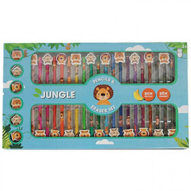 Jungle, ARJ040697B, sada školních pastelek a pryží, 46 ks