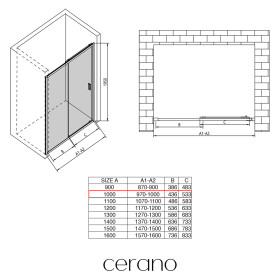 CERANO - Sprchové posuvné dveře Varone LINE L/P - 6 mm - černá matná, grafitové sklo - 100x195 CER-478105