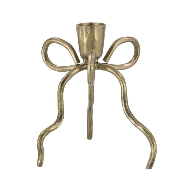 Chic Antique Kovový svícen Bow Antique Brass 14 cm, béžová barva, měděná barva, kov