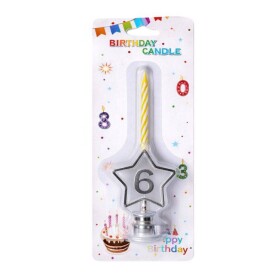 Dortisimo Svíčka žlutá s LED stříbrným podstavcem ve tvaru hvězdy číslo 6