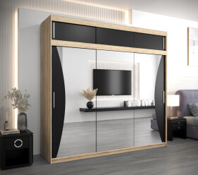 Šatní skříň Abi Mo s nástavcem Barva korpusu: Dub Sonoma, Rozměry: 250 cm, Dveře: Černá