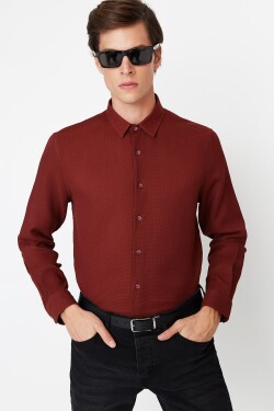 Trendyol Vínově červená pánská slim fit košile s texturou a snadným žehlením