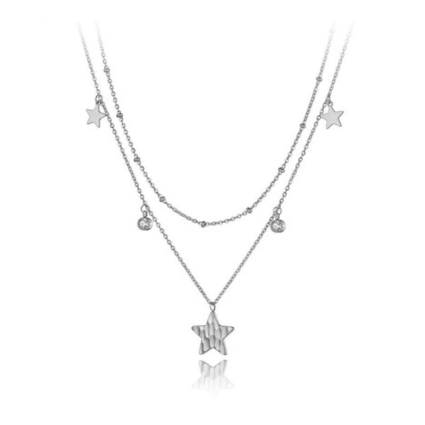 Ocelový náhrdelník se zirkony Valeria - hvězda, chirurgická ocel, Stříbrná 39 cm + 5 cm (prodloužení)