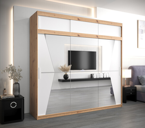 Šatní skříň Abi Ma s nástavcem Barva korpusu: Dub artisan, Rozměry: 250 cm, Dveře: Bílá