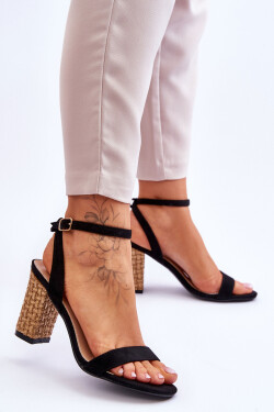 Semišové Sandály Na Spleteném Podpatku Černé Selila 36