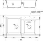 MEXEN/S - Tomas granitový dřez 2-bowl 800x500 mm, černý/stříbro metalik + zlatý sifon 6516802000-73-G