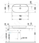 DURAVIT - Luv Umyvadlo na desku, 800x400 mm, bez přepadu, s otvorem pro baterii, bílá/matná šedá 0380802300