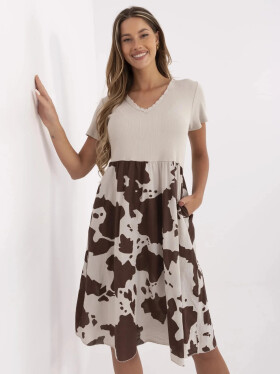 Dámské šaty DHJ SK 253701.80 Béžová s hnědou - FPrice béžová s hnědou one size