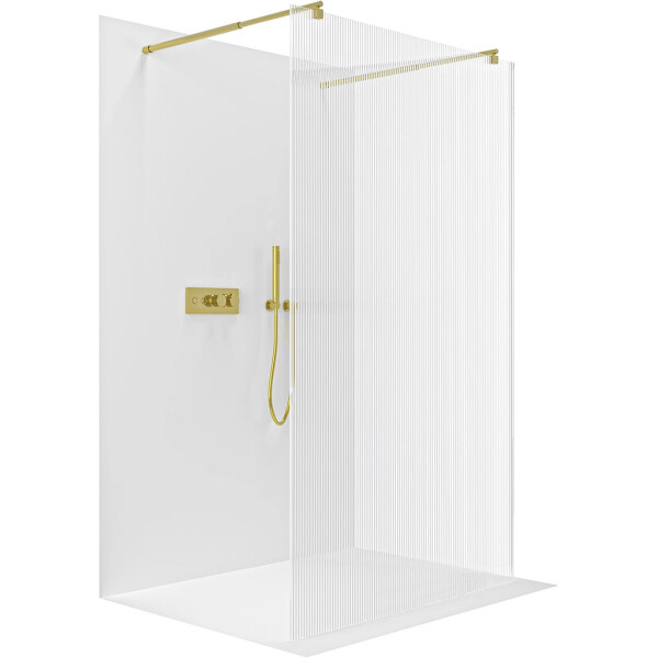 CERANO Sprchová zástěna Walk-in Onyx Duo L/P - 8 mm - kulatá vzpěra - zlatá, rýhované sklo - 60x200 cm