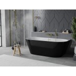 MEXEN/S - Oval Slim volně stojící vana nástěnná 170 x 80, bílá/černá, sifon a přepad zlatá kartáčovaná 52661708075-55