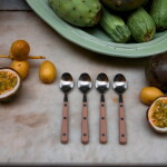 HK living Nerezová čajová lžička Taupe 70's – set 4 ks, růžová barva, hnědá barva, kov, plast