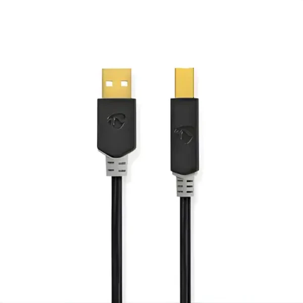 Nedis USB-A - USB-B kabel antracit / Datový kabel / USB 2.0 / 480 Mbps / pozlacené konektory / 3 m (CCBW60100AT30)