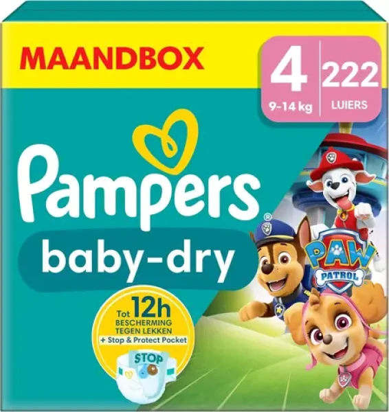 Pampers Baby Dry Paw Patrol 9-14kg (222 ks) / plenkové kalhotky / velikost 4 (9-14kg) (8700216146715)