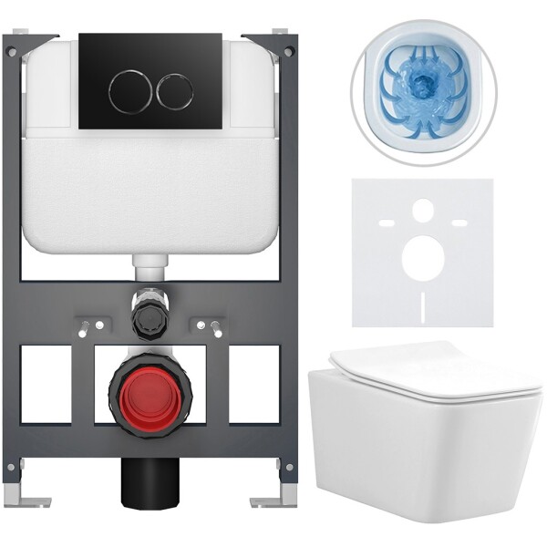 CERANO - Kompletní WC set Basic/Forte - bílá lesklá - WC tlačítko Dualo/Černá - závěsné - nízký modul - předstěnová instalace - 51x36 CER-8050BD86114