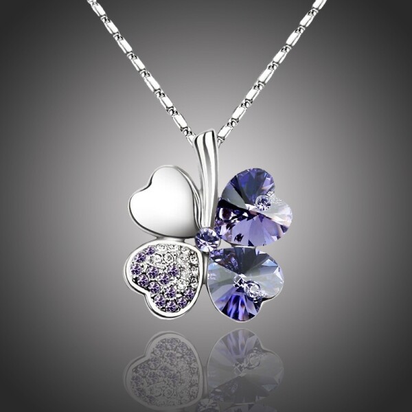 Náhrdelník Swarovski Elements Čtyřlístek pro štěstí - tmavě fialový, Fialová 40 cm + 5 cm (prodloužení)