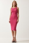 Happiness İstanbul Women's Pink Halter Neck Ribbed Wrap Knitted Dress