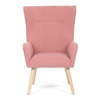 Křeslo, potah růžová manšestrová látka, dřevěné nohy, masiv kaučukovník