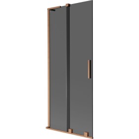 MEXEN/S - Velar L dvoukřídlá posuvná vanová zástěna 85 x 150, grafit, měď kartáčovaná 896-085-003-41-65