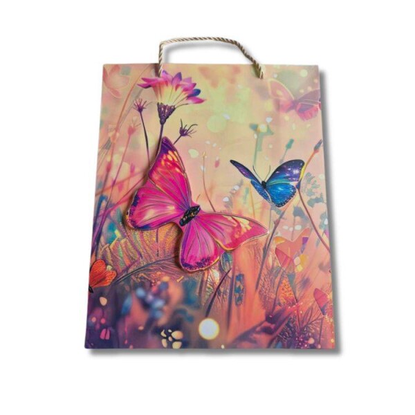 Dortisimo Dárková taška s 3D motýlem žluto-růžová