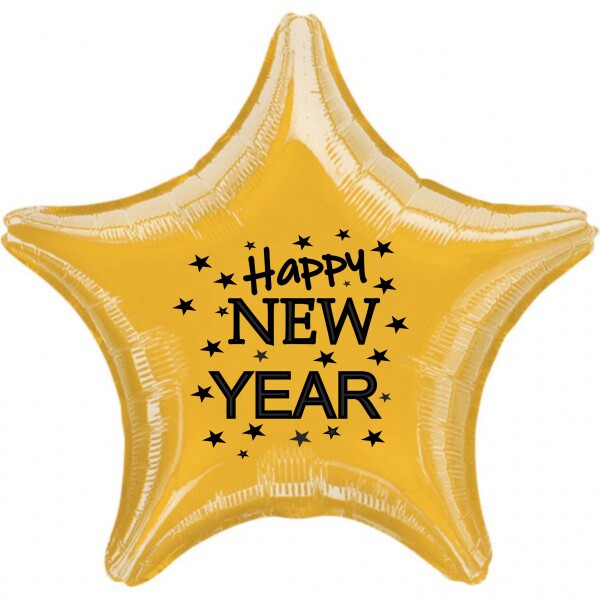 Balónek fóliový Happy NEW YEAR zlatá hvězda balonky.cz Balónek fóliový Happy NEW YEAR zlatá hvězda balonky.cz