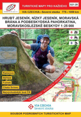 VIA CZECHIA Severní stezka, BOX S21-28 25 000, Severní stezka, úseky Hrubý Jeseník, Nízký Jeseník, Moravská brána Podbeskydská pahorkatina,