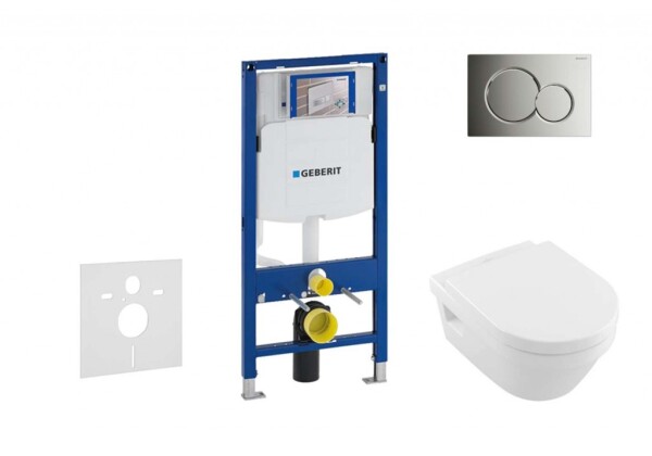 GEBERIT - Duofix Modul pro závěsné WC s tlačítkem Sigma01, lesklý chrom + Villeroy Boch - WC a sedátko, DirectFlush, SoftClose, CeramicPlus 111.300.00.5 NB2