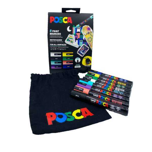 Posca sada popisovačů PC-5M, s bavlněným pytlíkem POSCA, 1,8 - 2,5 mm, mix barev (8 ks)