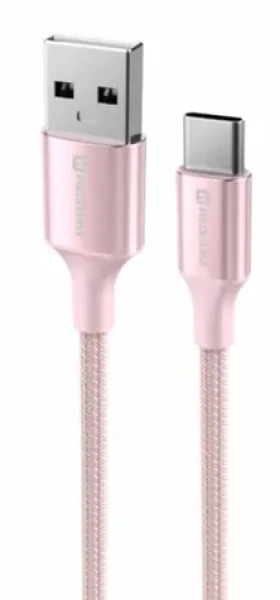 SWISSTEN TEXTILE II datový kabel USB - USB-C 1.5m růžová (71521311)