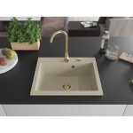 MEXEN/S - Elix granitový dřez 1-miska 600 x 500 mm, béžový, sifon zlatá 6525601005-69-G