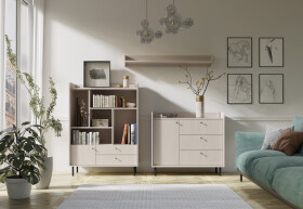 Obývací sestava Grande 4 Barva korpusu + barva dveří: Pískově béžová (hladké + struktura)